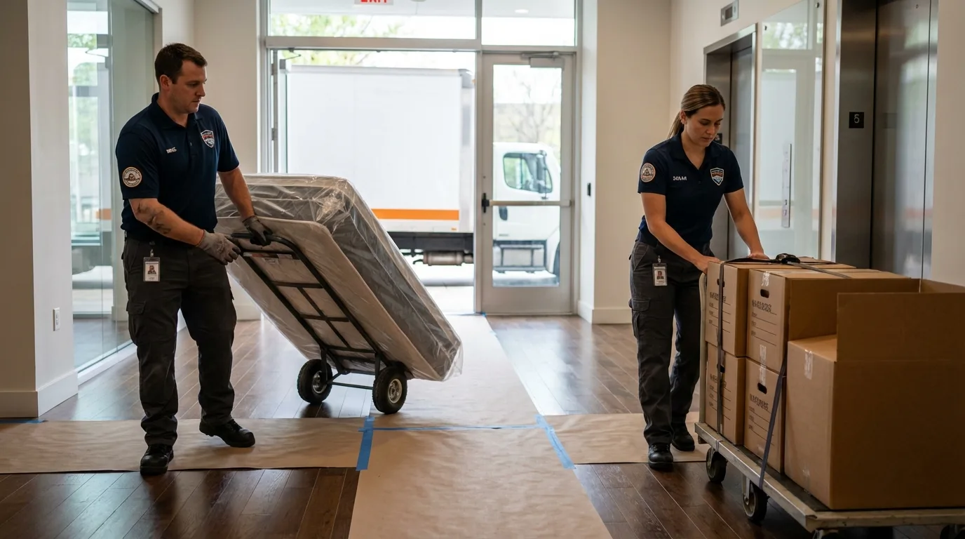 Professional apartment movers loading elevator in Polk City, FL